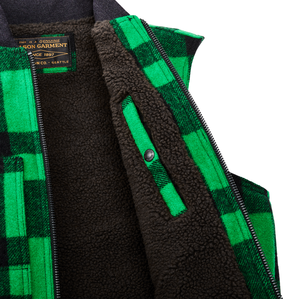 Alternate view of the Filson Lined Mackinaw Wool Work Vest - Acid Green / Black Heritage Plaid X