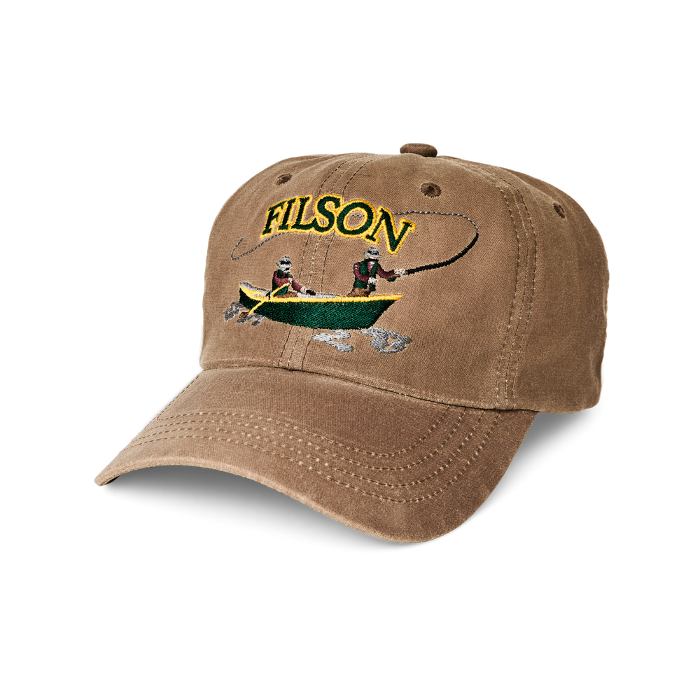 Front-facing image of the Filson Low-profile Logger Cap (embroidered)  - Pecan / Boat