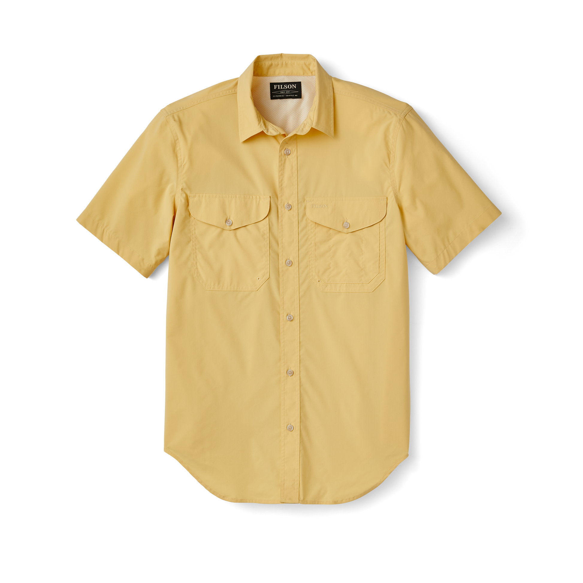 Front-facing image of the Filson Twin Lakes Short Sleeve Sport Shirt - Semolina
