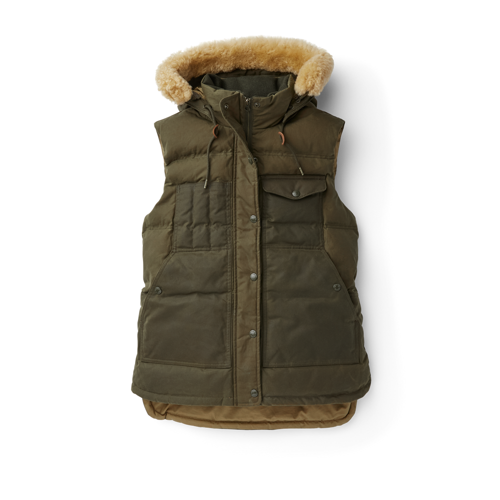 Front-facing image of the Filson Women's Down Cruiser Vest - Marsh Olive