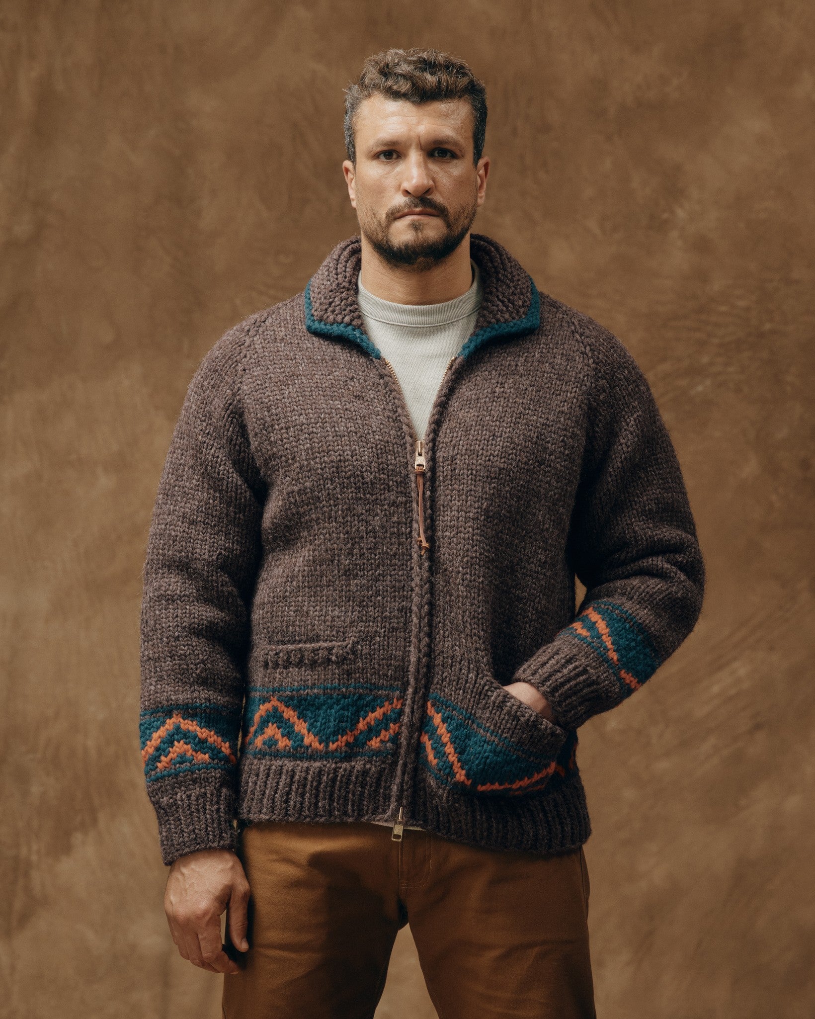 Handmade Full-zip Sweater - Heather Brown / Mallard