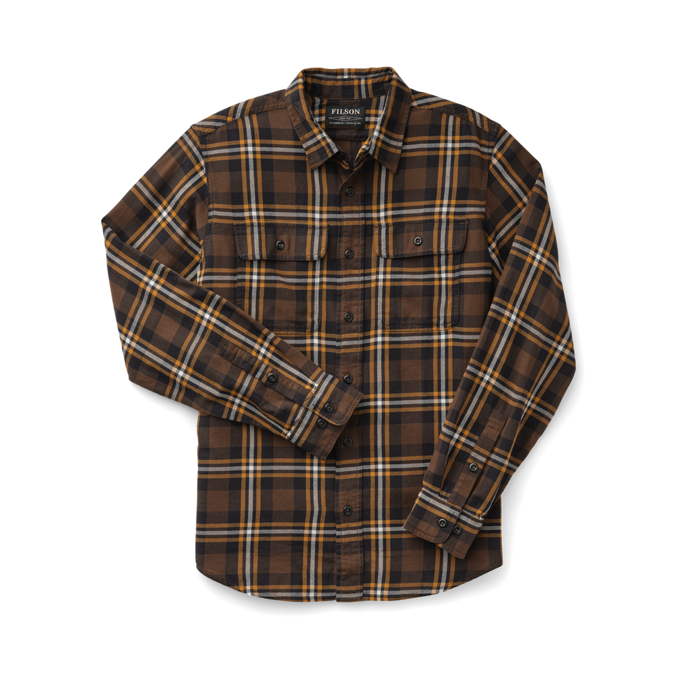Front-facing image of the Filson Scout Shirt - Brown/black/gold Plaid
