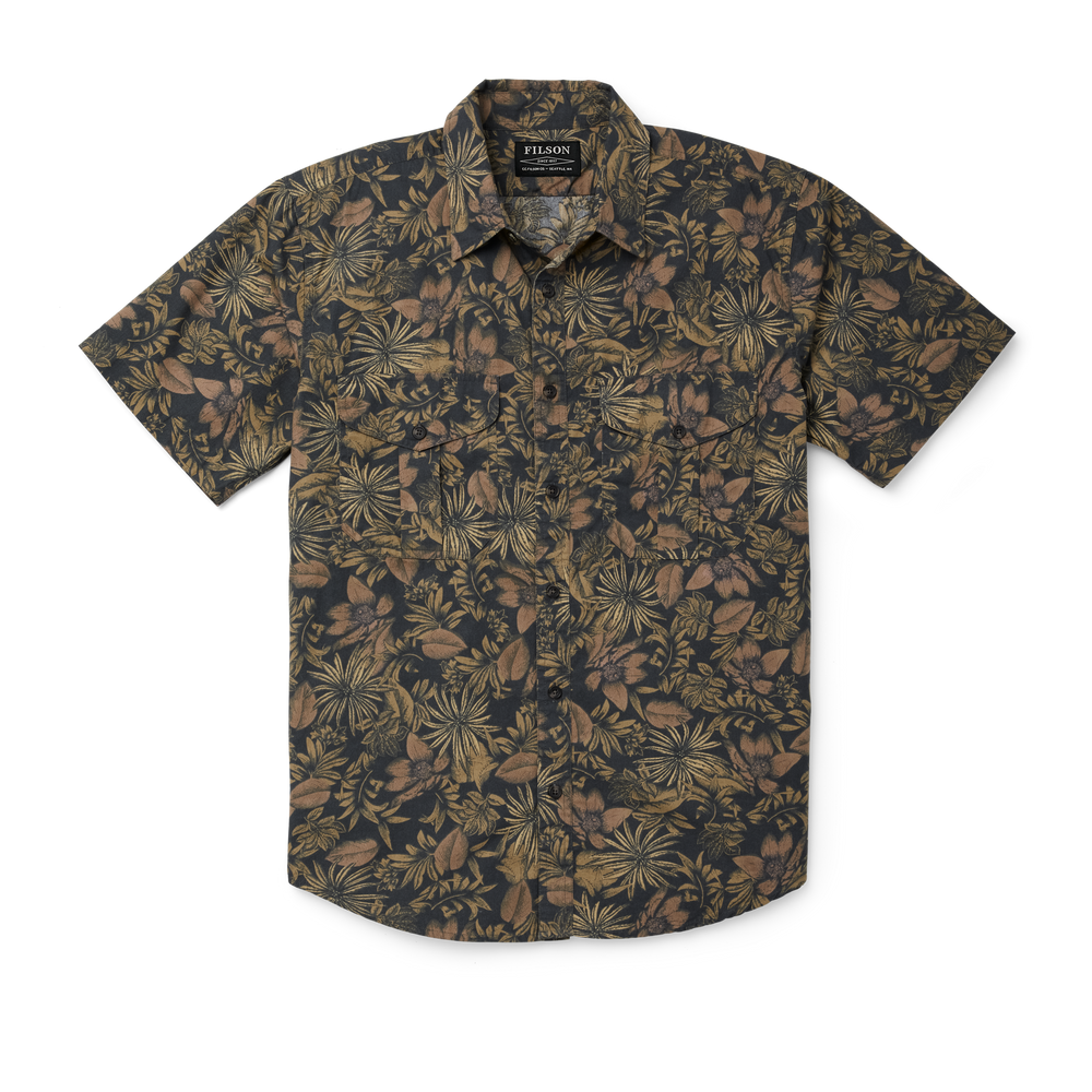Front-facing image of the Filson Filson's Washed Short Sleeve Feather Cloth Shirt - Palm