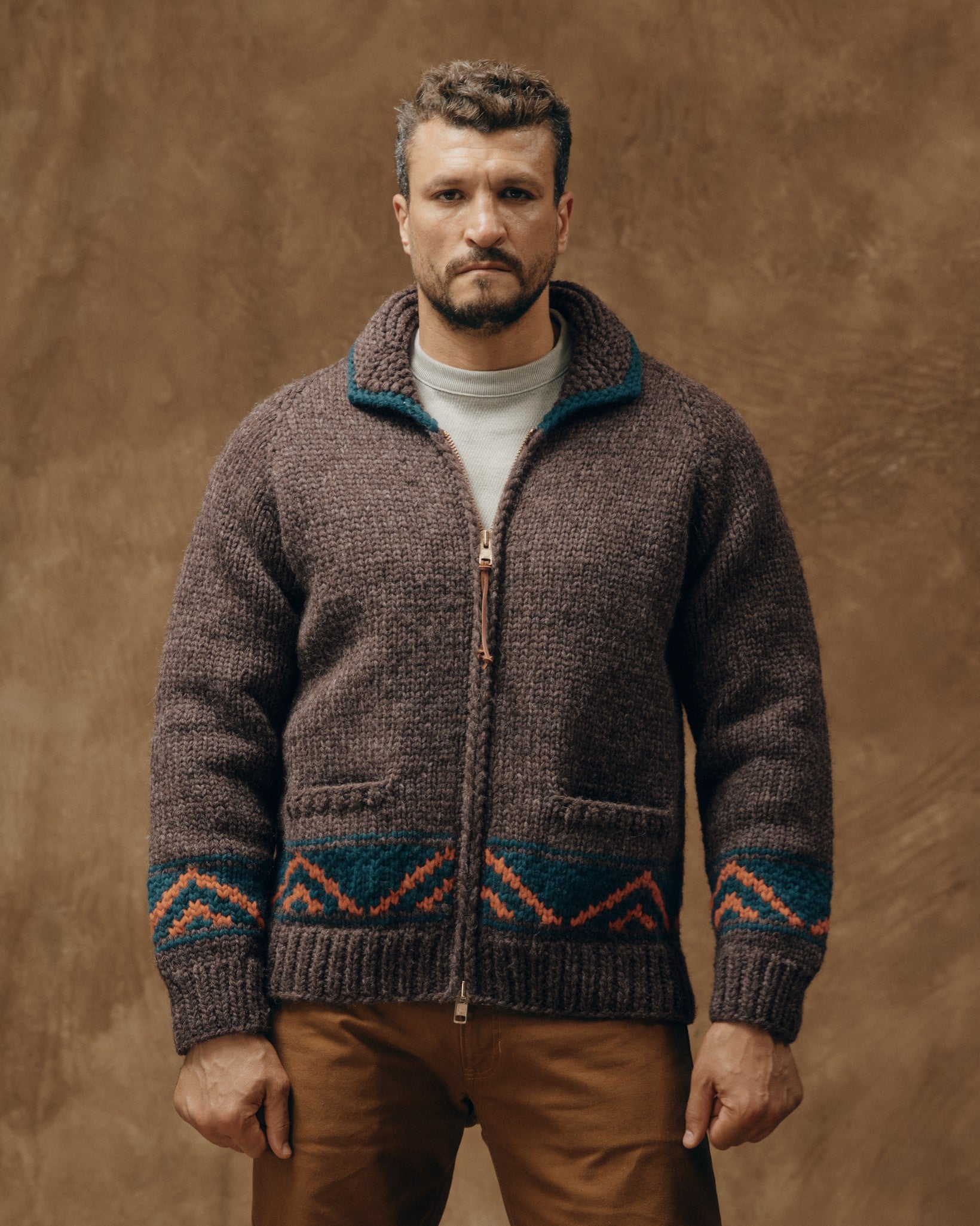 Handmade Full-zip Sweater - Heather Brown / Mallard