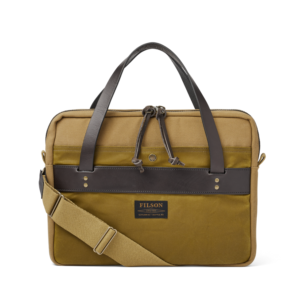Front-facing image of the Filson Rugged Twill Compact Briefcase - Tan