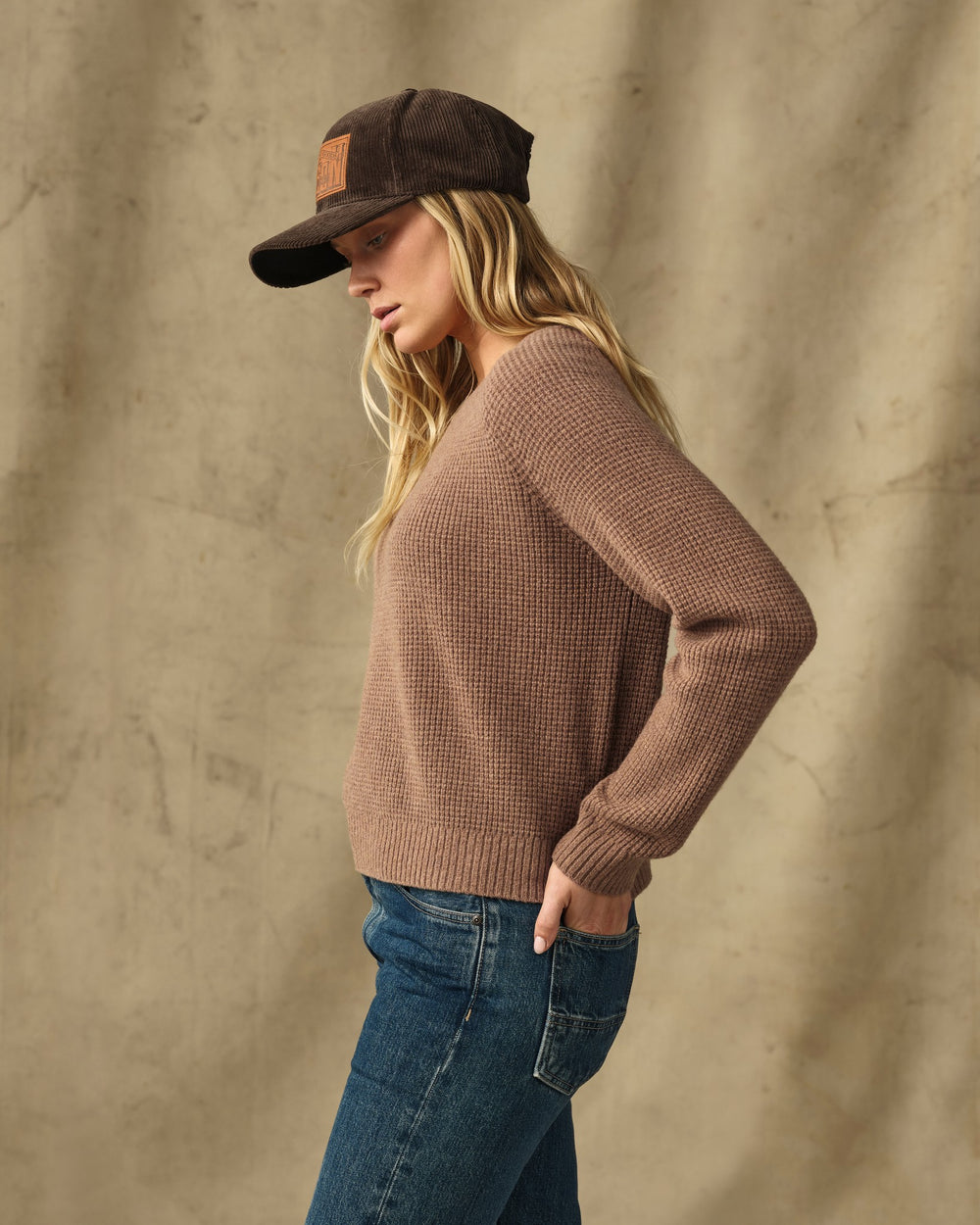 Women's Waffle Knit Merino Sweater - Brown Heather